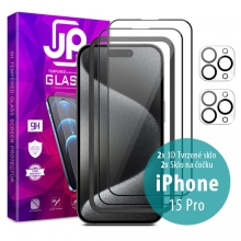 Tvrzené sklo JP Full Pack pro Apple iPhone 15 Pro - čiré 3D - sada 2 kusů + aplikátor + 2x sklo na čočku