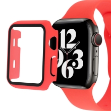 Remienok + kryt + sklo pre Apple Watch 7 45 mm - silikón / plast - červený