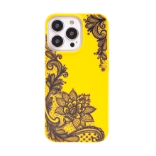 Kryt pro Apple iPhone 13 Pro Max - krajkové květiny - gumový - žlutý