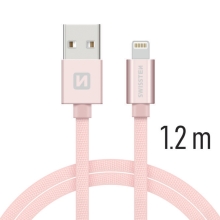 Synchronizační a nabíjecí kabel SWISSTEN - MFi Lightning pro Apple zařízení - tkanička - Rose Gold - 1,2m