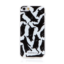 Kryt BABACO pro Apple iPhone 5 / 5S / SE - líné kočky - gumový - bílý / černý