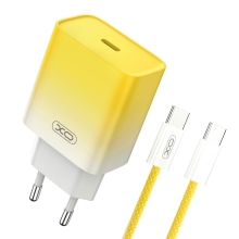 Nabíjecí sada XO CE18 pro Apple iPhone / iPad - 30W EU adaptér USB-C + kabel USB-C - bílá / žlutá