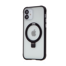 Kryt Mag Ring pro Apple iPhone 12 - podpora MagSafe + stojánek - gumový - černý