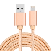 Synchronizační a nabíjecí kabel - Lightning pro Apple zařízení - tkanička - kovové koncovky - zlatý - 3m