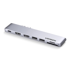 Přepojka / adaptér / rozbočovač UGREEN - 2x USB-C na 2x USB-A + USB-C + 2x HDMI - šedá