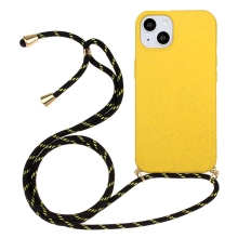 Kryt pro Apple iPhone 15 Plus - slaměné kousky - se šňůrkou - gumový - žlutý