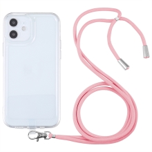 Kryt pro Apple iPhone 12 - šňůrka - gumový - průhledný / růžová šňůrka