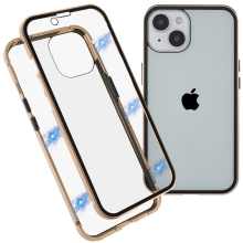 Kryt pre Apple iPhone 15 Plus - 360° ochrana - magnetické uchytenie - sklo / kov - zlatý