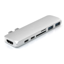 Dokovací stanice / port replikátor pro Apple MacBook Pro - 2x USB-C na 2x USB-C + HDMI + USB-A + SD - stříbrná