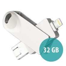 Flash disk 32 GB - 3v1 pre Apple iPhone / iPad / MacBook - Lightning / Micro USB / USB-A - kovový - strieborný