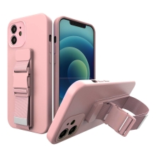Kryt pro Apple iPhone 12 - popruh / šňůrka - gumový - růžový