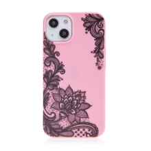 Kryt pro Apple iPhone 13 - krajkové květiny - gumový - růžový