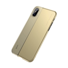 Kryt BASEUS pro Apple iPhone X - plastový / gumový - zlatý / zlatě průsvitný