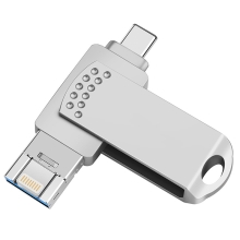 USB flashdisk pre Apple iPhone / iPad a ďalšie zariadenia - USB-A / USB-C / Lightning - kovový - strieborný