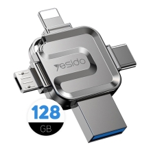 Flash disk YESIDO 128 GB 4v1 pre Apple iPhone / iPad / MacBook - Lightning / USB / USB-C / Micro USB - Kov - Strieborný
