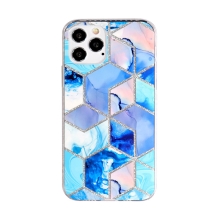 Kryt pro Apple iPhone 12 / 12 Pro - geometrické tvary - mramorový - gumový - modrý