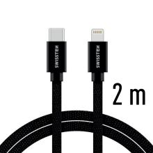 Textilný kábel SWISSTEN - USB-C / Lightning - kovové koncovky - 2 m - čierny
