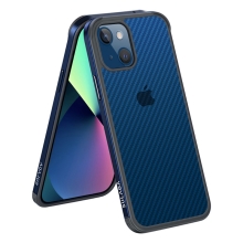 Kryt SULADA pro Apple iPhone 13 - gumový / kovový - karbonová textura - průhledný - modrý