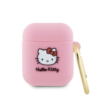 Pouzdro HELLO KITTY pro Apple AirPods - hlava Hello Kitty - silikonové - růžové