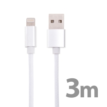 Synchronizační a nabíjecí kabel - Lightning pro Apple zařízení - tkanička - kovové koncovky - bílý - 3m