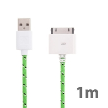 Synchronizační a nabíjecí kabel s 30pin konektorem pro Apple iPhone / iPad / iPod - tkanička - zelený - 1m