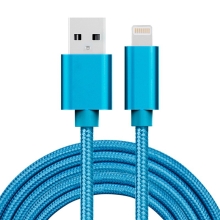 Synchronizačný a nabíjací kábel - Lightning pre zariadenia Apple - Šnúrka - Kovové koncovky - Modrý - 2 m