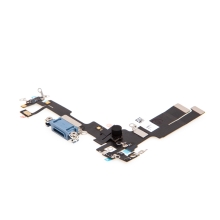 Napájecí a datový konektor s flex kabelem + mikrofony pro Apple iPhone 14 - modrý - kvalita A+