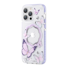 Kryt KINGXBAR Butterfly pro Apple iPhone 14 - podpora MagSafe - plastový / gumový - motýli - fialový