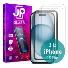 Tvrzené sklo (Tempered Glass) JP Long Pack pro Apple iPhone 15 Plus - čiré - sada 3 kusů + aplikátor