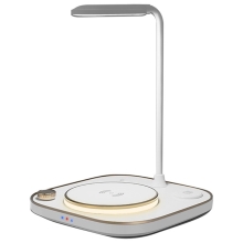 Stolná lampa + bezdrôtová nabíjačka Qi + nabíjačka hodiniek + nabíjačka AirPods + USB-C - biela