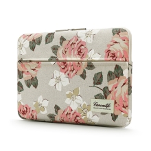 Puzdro na zips CANVASLIFE pre Apple MacBook Air 13" / Pro 13" - bočné vrecko - kvety - béžové