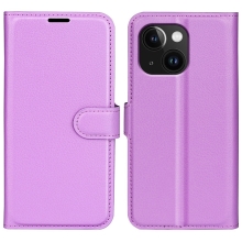 Puzdro pre Apple iPhone 15 - stojan - umelá koža - fialové