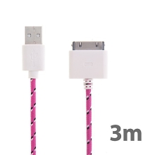 Synchronizační a nabíjecí kabel s 30pin konektorem pro Apple iPhone / iPad / iPod - tkanička - růžový - 3m