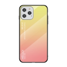Kryt pro Apple iPhone 12 / 12 Pro - skleněný / gumový - růžový / žlutý