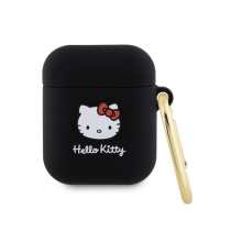 Pouzdro HELLO KITTY pro Apple AirPods - hlava Hello Kitty - silikonové - černé