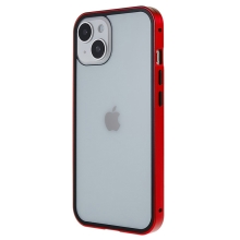 Kryt pre Apple iPhone 15 - 360° ochrana - magnetické pripevnenie - sklo/kov - červený