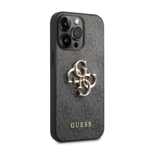 Kryt GUESS 4G Metal pre Apple iPhone 14 Pro - syntetická koža - sivý
