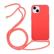 Kryt pro Apple iPhone 14 Max - slaměné kousky - se šňůrkou - gumový - červený