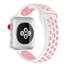 Řemínek pro Apple Watch 45mm / 44mm / 42mm - silikonový -  bílý / růžový - (M/L)