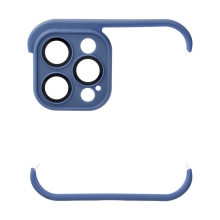 Nárazník / mini rámček pre Apple iPhone 12 Pro + tvrdené sklo na objektív fotoaparátu - silikónové - modré