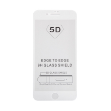 Tvrzené sklo (Tempered Glass) "5D" pro Apple iPhone 7 Plus / 8 Plus - 2,5D - bílý rámeček - čiré - 0,3mm