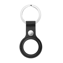 Kryt / obal pro Apple AirTag - kovový kroužek - kožený - černý