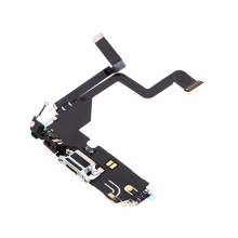 Napájací a dátový konektor s flex káblom + mikrofóny pre Apple iPhone 14 Pro - strieborný - kvalita A+
