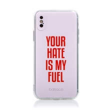 Kryt BABACO pre Apple iPhone X / Xs - gumový - Your hate is my fuel - ružový