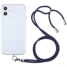 Kryt pro Apple iPhone 12 - šňůrka - gumový - průhledný / tmavě modrá šňůrka