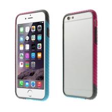 Plasto-gumový rámeček / bumper pro Apple iPhone 6 / 6S - vroubkatý modro-růžovo-šedý