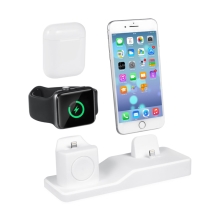 Nabíjacia stanica / stojan pre Apple iPhone + AirPods + Watch - silikónová - biela