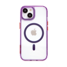 Kryt pre Apple iPhone 15 Plus - kompatibilný s MagSafe - plastový / gumový - priehľadný / fialový