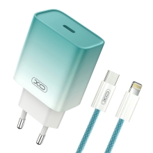 Nabíjecí sada XO CE18 pro Apple iPhone / iPad - 30W EU adaptér USB-C + kabel Lightning - bílá / modrá