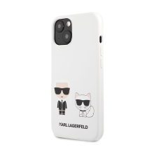 Kryt KARL LAGERFELD pro Apple iPhone 13 mini - Karl a Choupette - silikonový - bílý